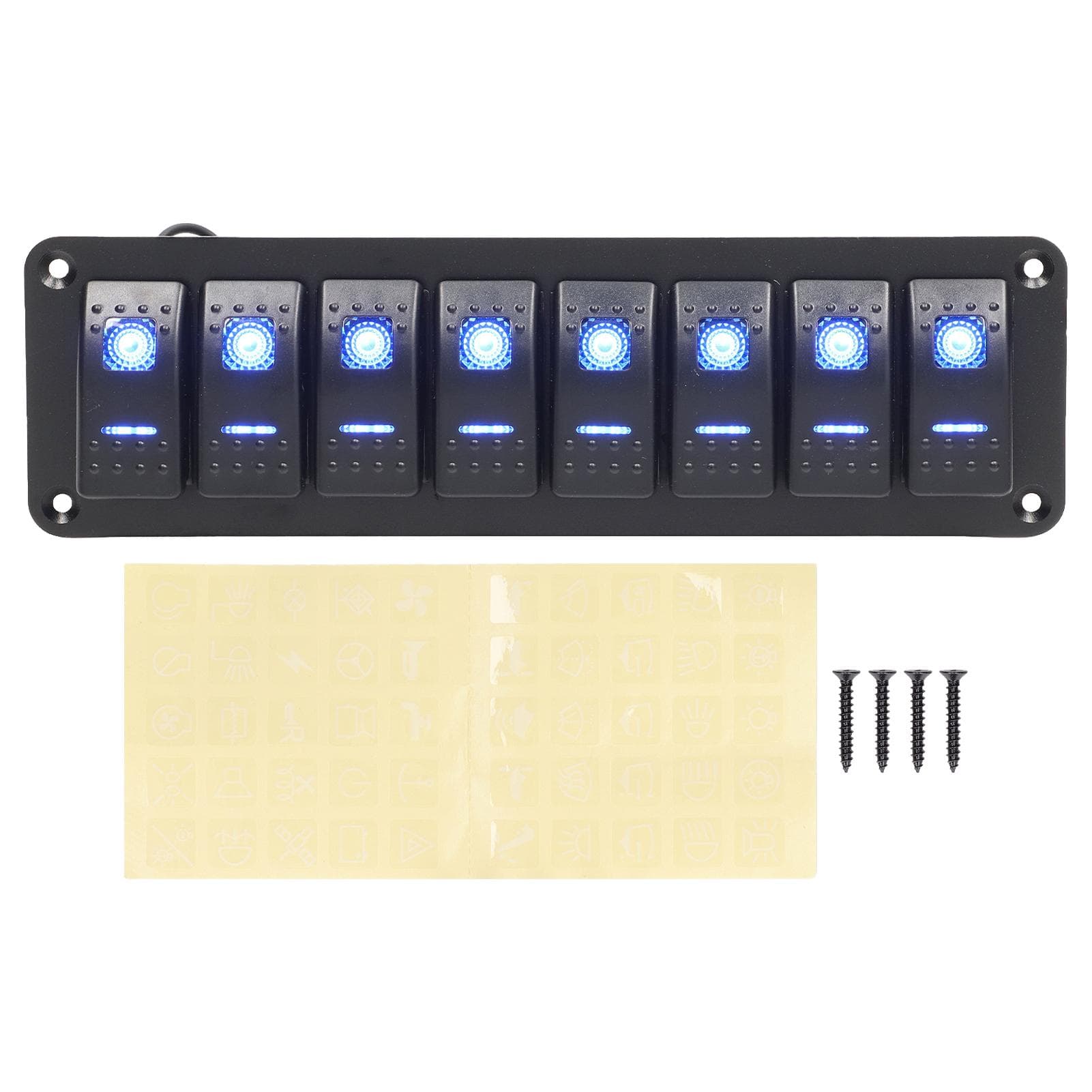 8 Gang Rocker Switch Panel LED Backlit On Off Switch Waterproof Overload Protection Pre Wire for