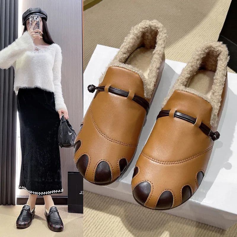 Winter Retro and Plush Thick Waterproof and Warm Fashionable Casual Cotton Shoes with Soft Soles and Fur Shoes 40