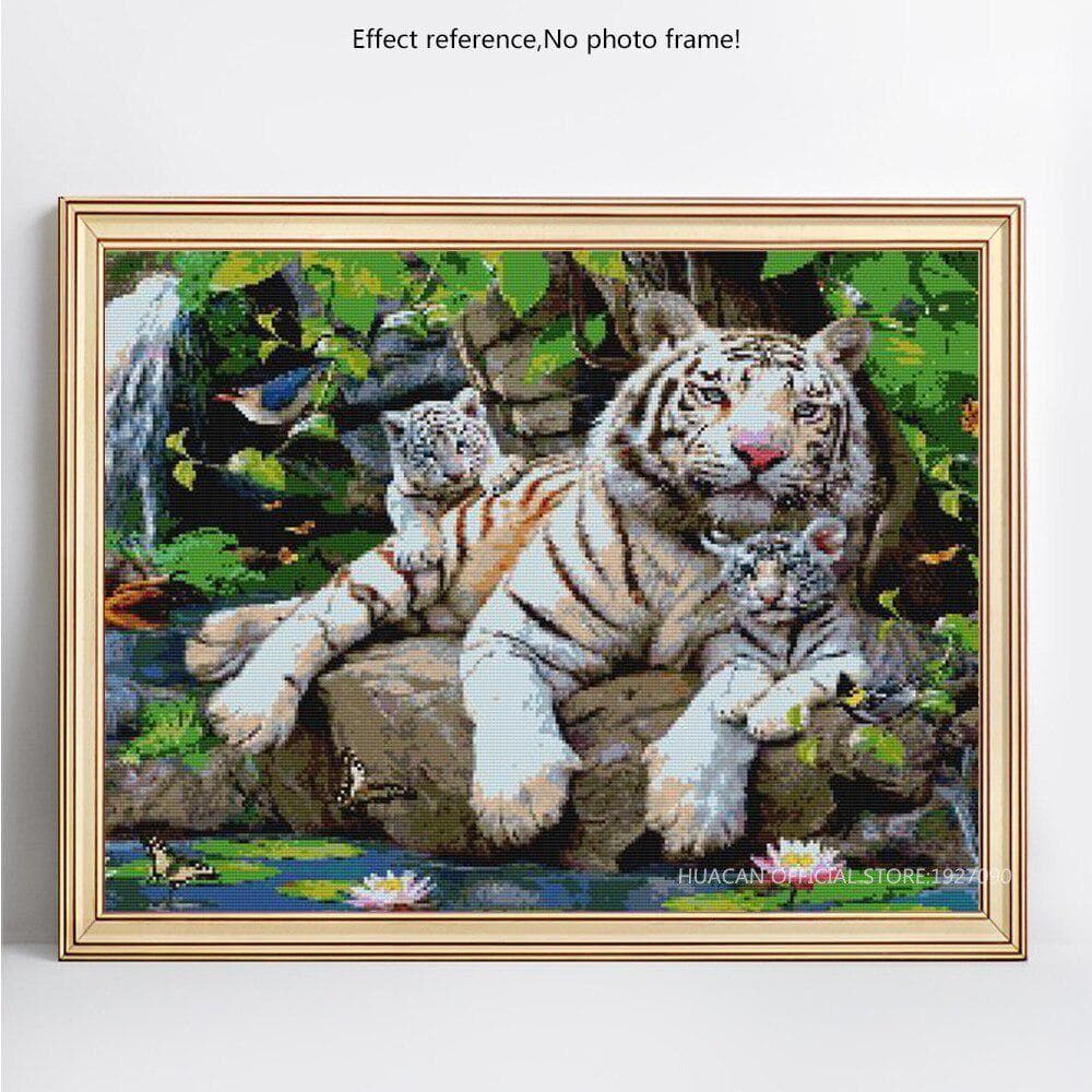 Diamond Painting Tiger And Son Rhinestone Mosaic Diamond Embroidery Cross Stitch Resin Home Decor 20X30CM