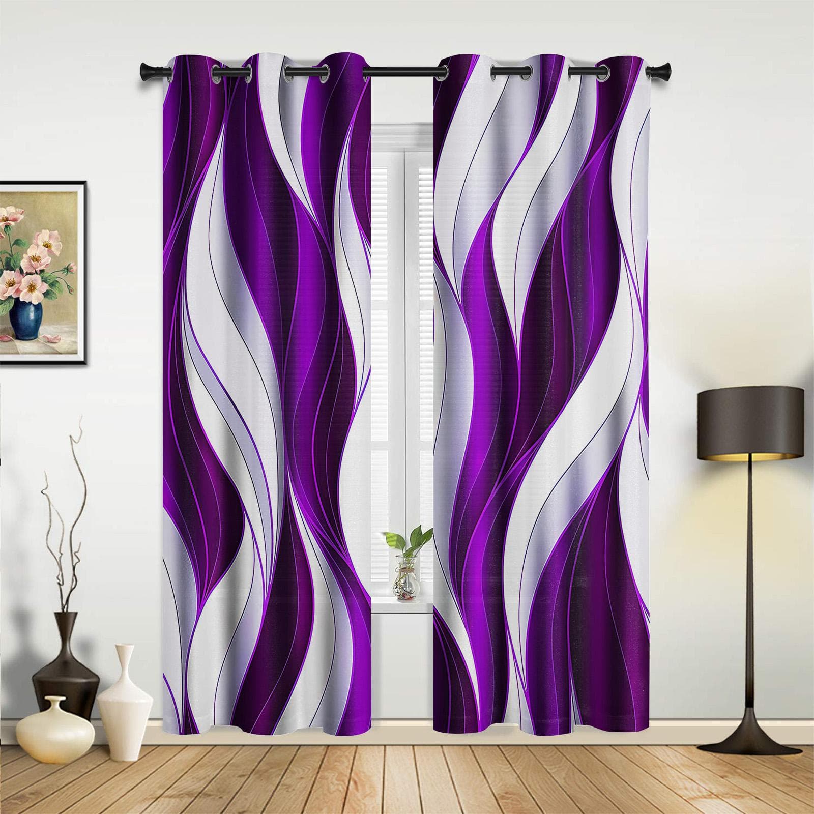 Dark Blue Wavy Abstract Lines Curtains for Bedroom Living Room Drapes Kitchen Children's Room Window Curtain Modern Home Decor 135W x 60H(cm) x1
