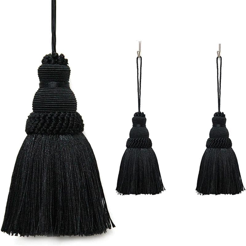 2Pc Home Decor Hanging Rope Silk Tassel Fringe Tassel Trim Garment Decoration Key Tassels for DIY Embellishments Curtain Accessories black