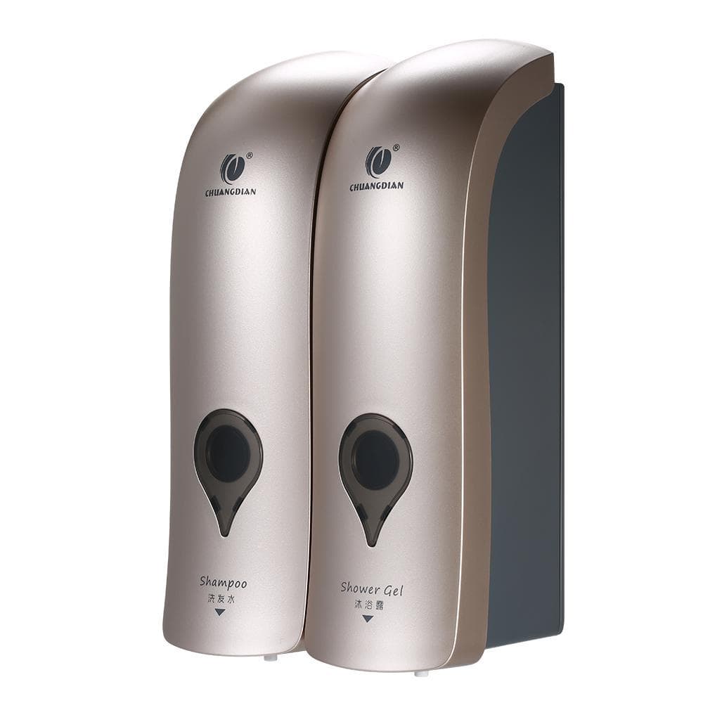 CHUANGDIAN 300ml*2 NO Drilling Wall Mounted Double-Head Manual Soap Dispenser Bathroom Shower Gel gold/champagne