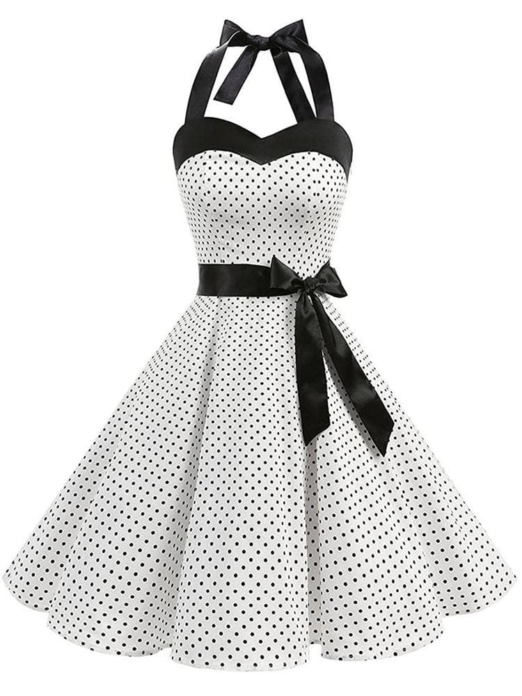 Sexy Retro Red Polka Dot Dress Audrey Hepburn Vintage Halter Dress 50s 60s Gothic Pin Up Rockabilly Dress Plus Size Robe S