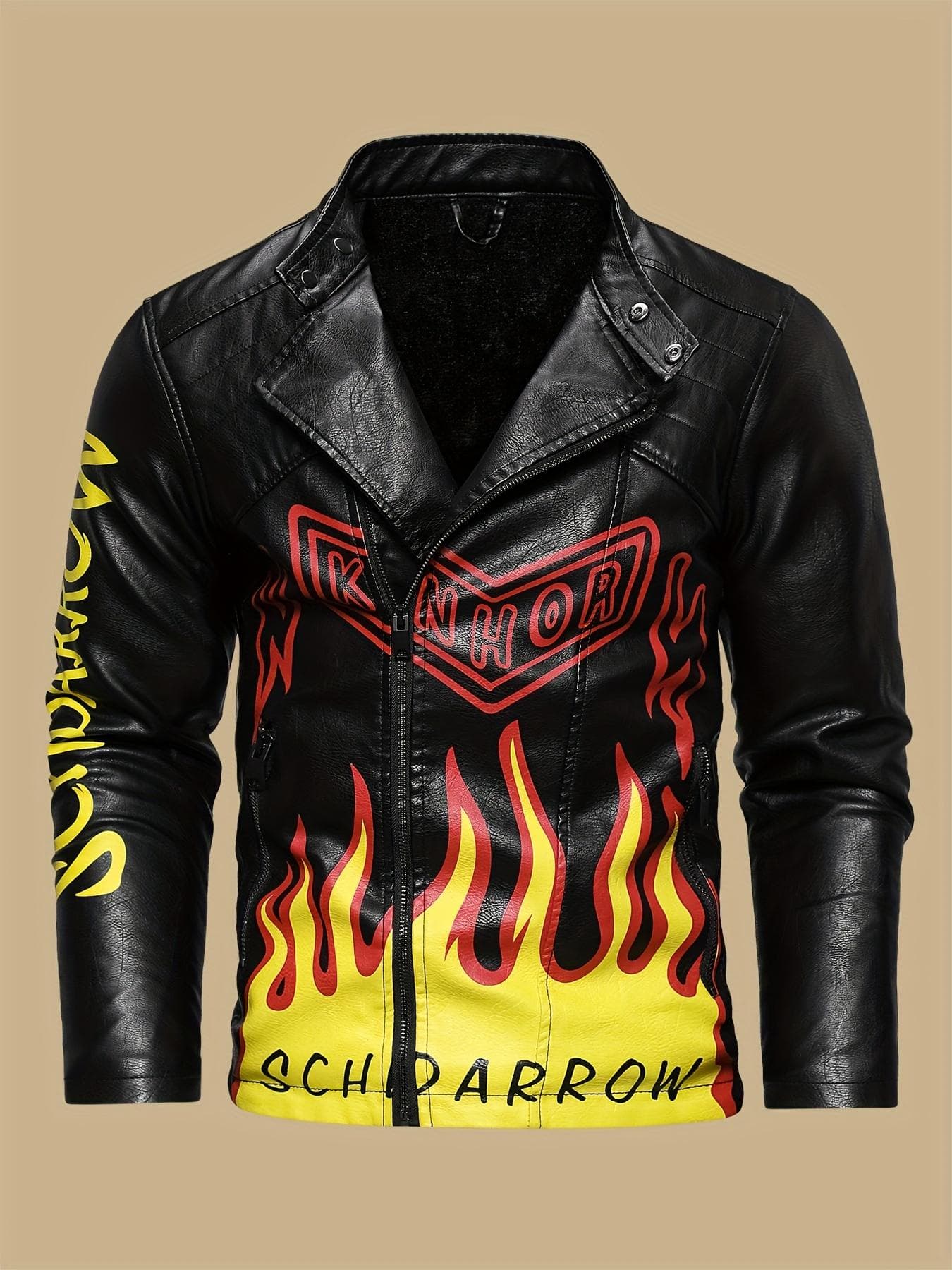 Men's Skull & Flames Print PU Leather Jacket - Street Style Cool Handsome Motorcycle Riding Jacket - PU Leather - for Men XXXL black