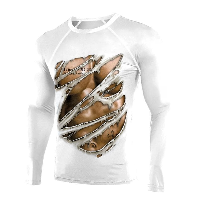Muscle Tattoo Mens Compression T-shirts Long Sleeve Wolf Dragon Sportswear Rashguard Fitness Gym Tops Tees Streetwear Tshirt L