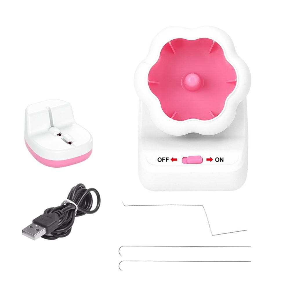 Clay Bead Spinner Kit Electric Beading Machine Automatic Bead Bowl with 3 Beading Needles & Needle pink/white