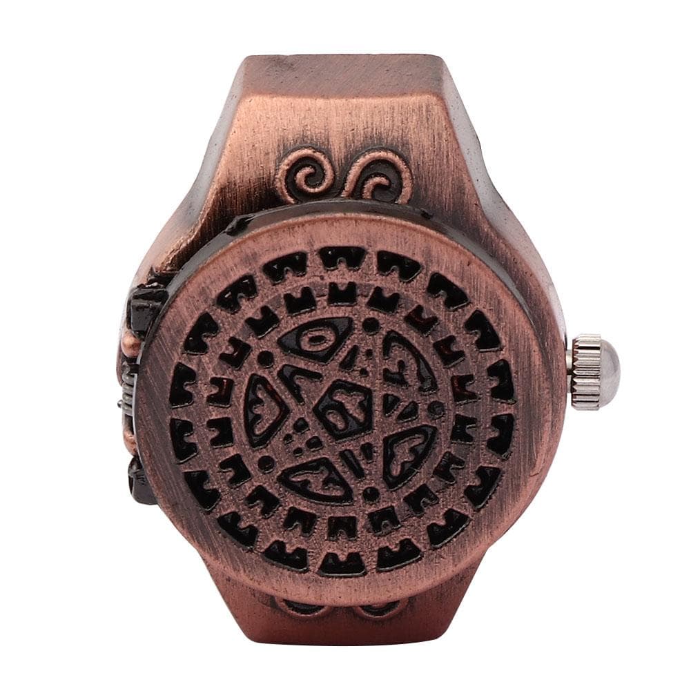 Finger Ring Watch Flip Up Cover Vintage Finger Quartz Ring Watch for Men Male(Red ) rose gold