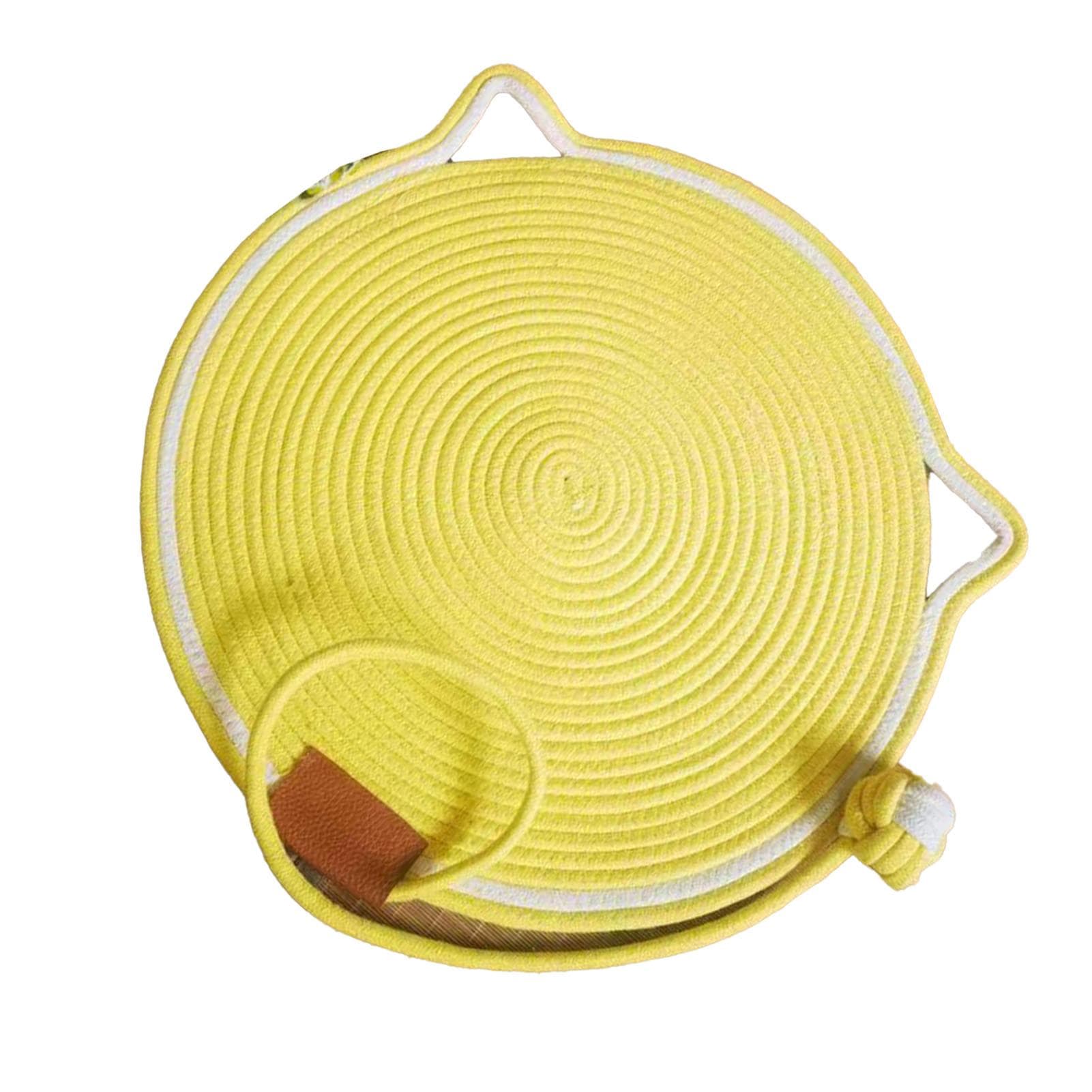 Cotton Thread Cat Mat Hand Woven Cartoon Cute Comfortable Scratch Proof Cat Scratcher Pad with Ball yellow