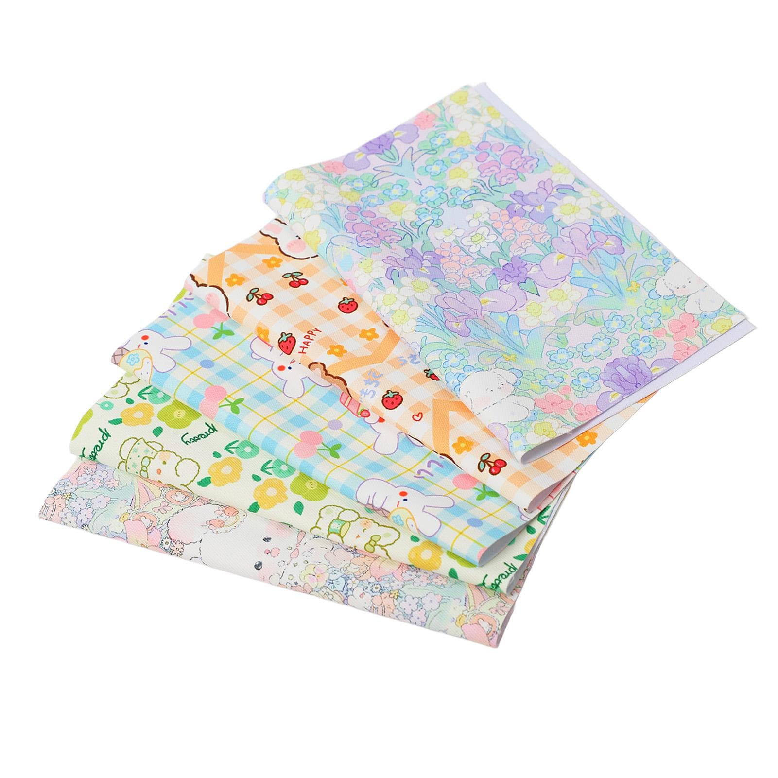 5 Pcs Sewing Fabric Cute Cartoon Pattern Waterproof Anti Fading Soft Touch DIY Quilting Cloth for 20x25cm/7.9x9.8in