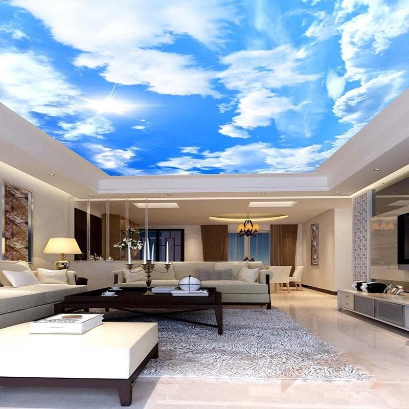 Waterproof Ceiling Mural Wallpaper 3D Blue Sky And White Clouds Living Room Bedroom Ceiling Background Photo Wallpaper Wall coverings Decor 440cm (W) x 270cm (H)