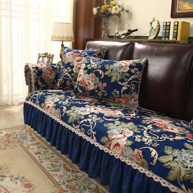 Embroidered Irregular Edge Sofa Cover Chenille Non Slip Sofas Towel Pillowcase European Style Red Green Sofa Cushion with Hem 60x60cm Hand towel