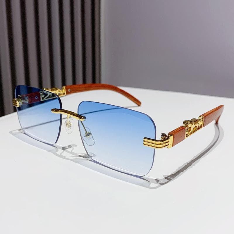 New Men Women Retro Leopard Head Metal Sun Glasses UV400 Wood Grain Frameless Gradient Color Sunglasses 1PC