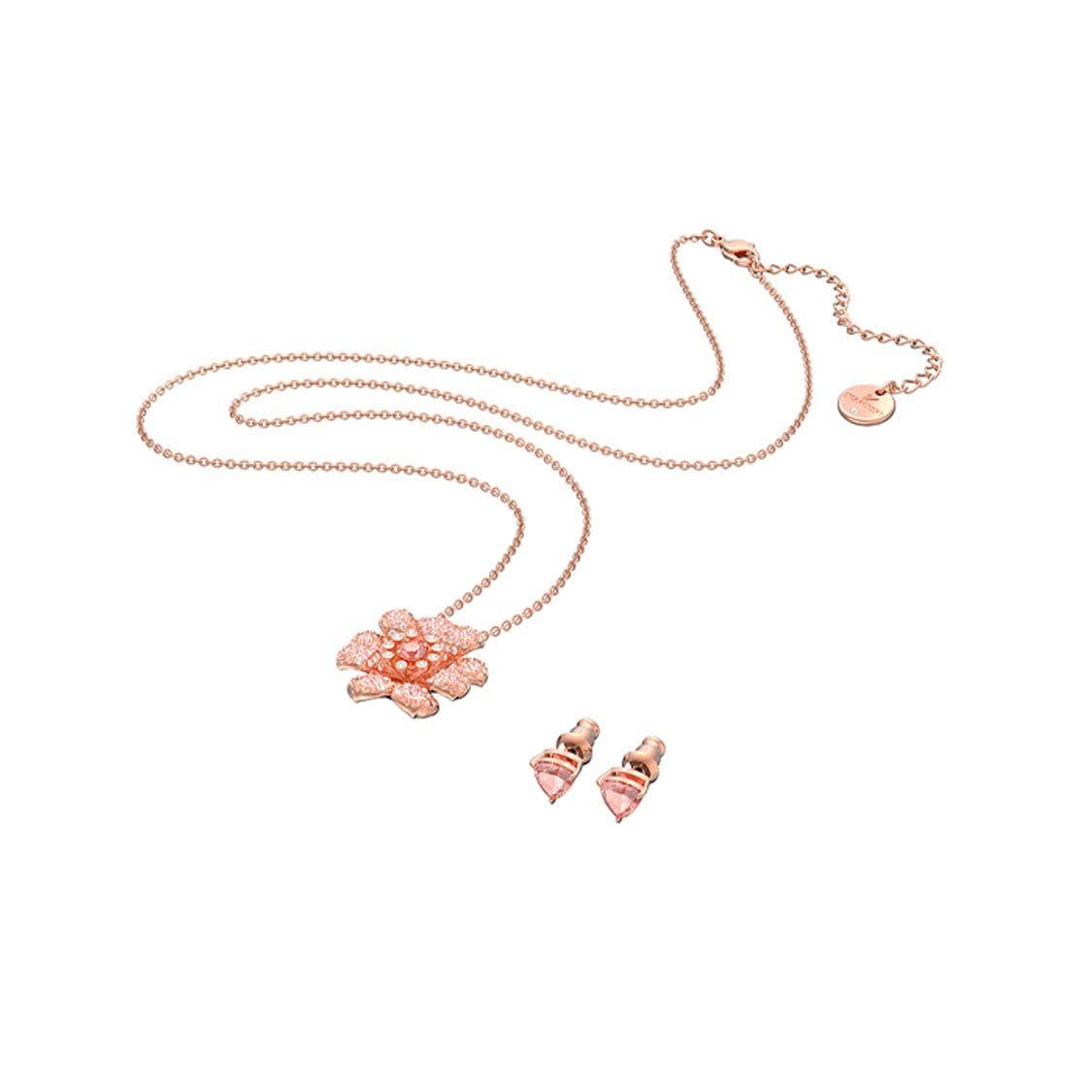 Swarovski Connexus Heart Lotus Shaped Two Piece Set Gold Plated Necklace Women necklace 5615360 Box (Random Color)