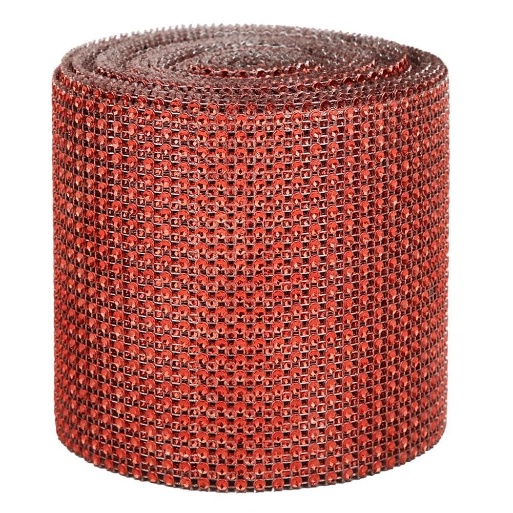 9m 24 Rows Electroplating Plastic Artificial Rhinestone Ribbon Mesh Wedding Clothing red