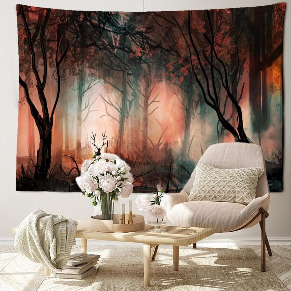 Jungle Night Scenery Tapestry Wall Hanging Abstract Psychedelic Witchcraft Living Room Bedroom Home Decor Background Cloth 150x130CM