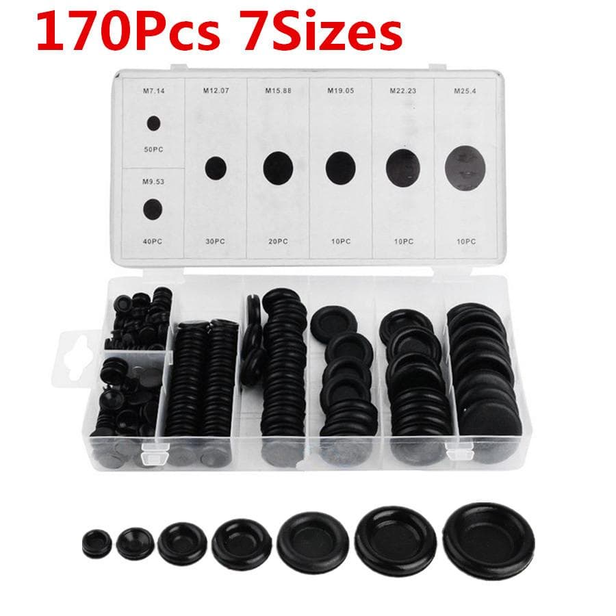 170 Pcs 7 Size Black Universal Car Rubber Grommet Firewall Hole Plug Wire Gasket