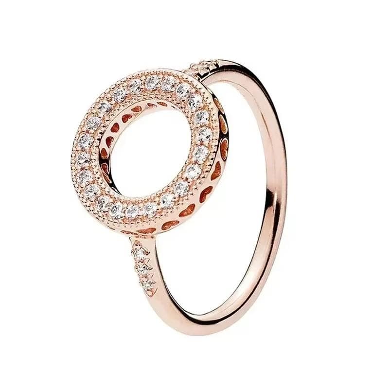 925 Sterling Silver Classic Dazzling Crown Round Hearts Ring Exquisite Women's Light Luxury Charm Ring Jewelry Gift 7&cubic zirconia rose gold