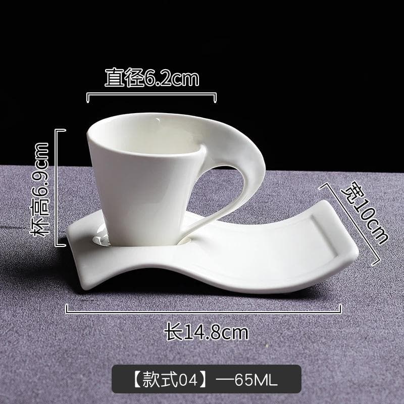 European Wave Shape Ceramics Coffee Cup Espresso Cups Afternoon Tea Cup with Saucer Creativity Home Office Breakfast Milk Cups 65-220ml
