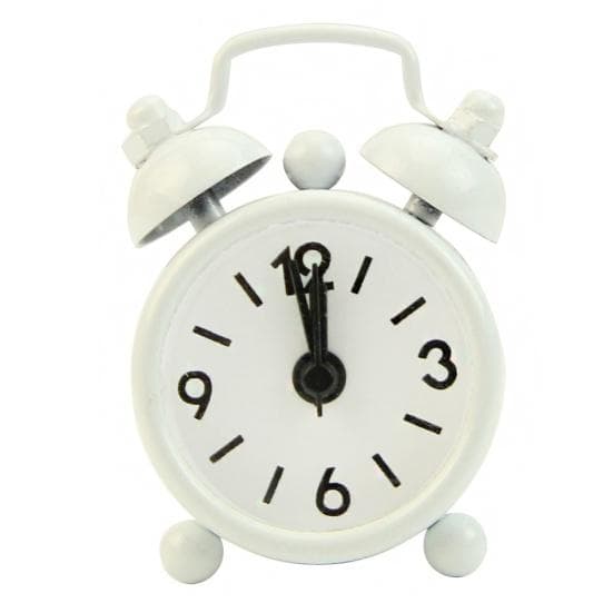 Classic Home Cute Battery Operated Analog Mini Round Bedside Desk Alarm Clock white