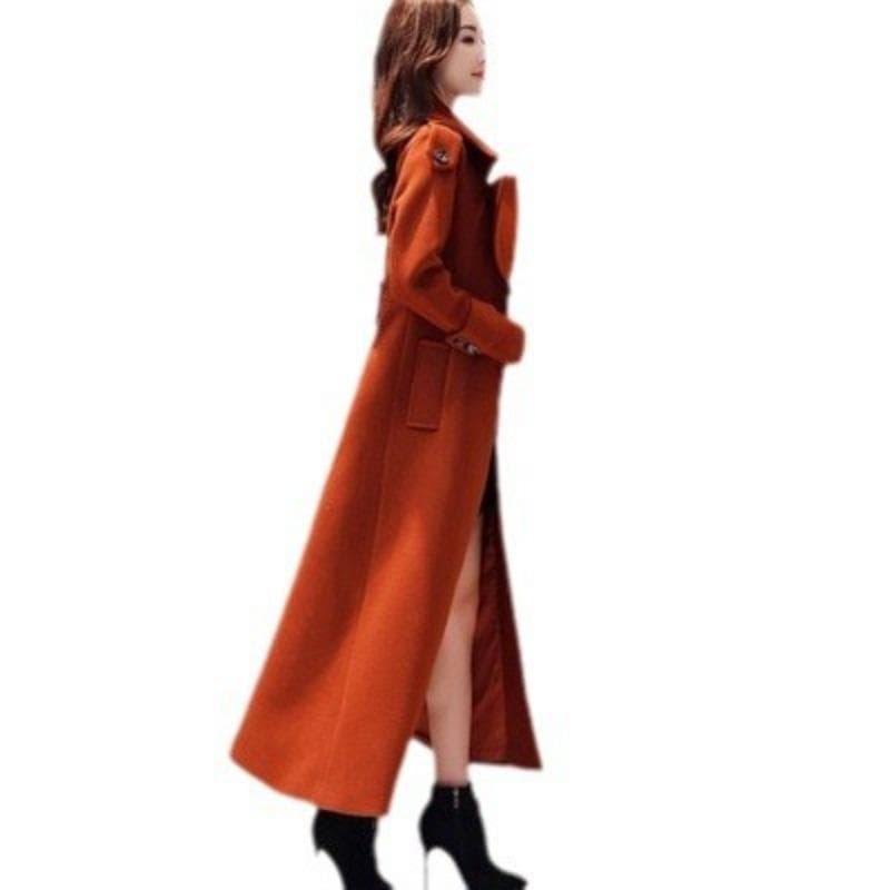 Long Woolen Coat Women's Winter Wear New Korean Style Waist Women's Coat Thickened Knee-length Woolen Coat M