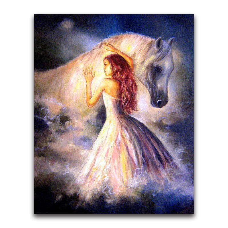 Embroidery Diamond Paintings Girl with White Horse Embroidery Horse Diamond 20X30CM