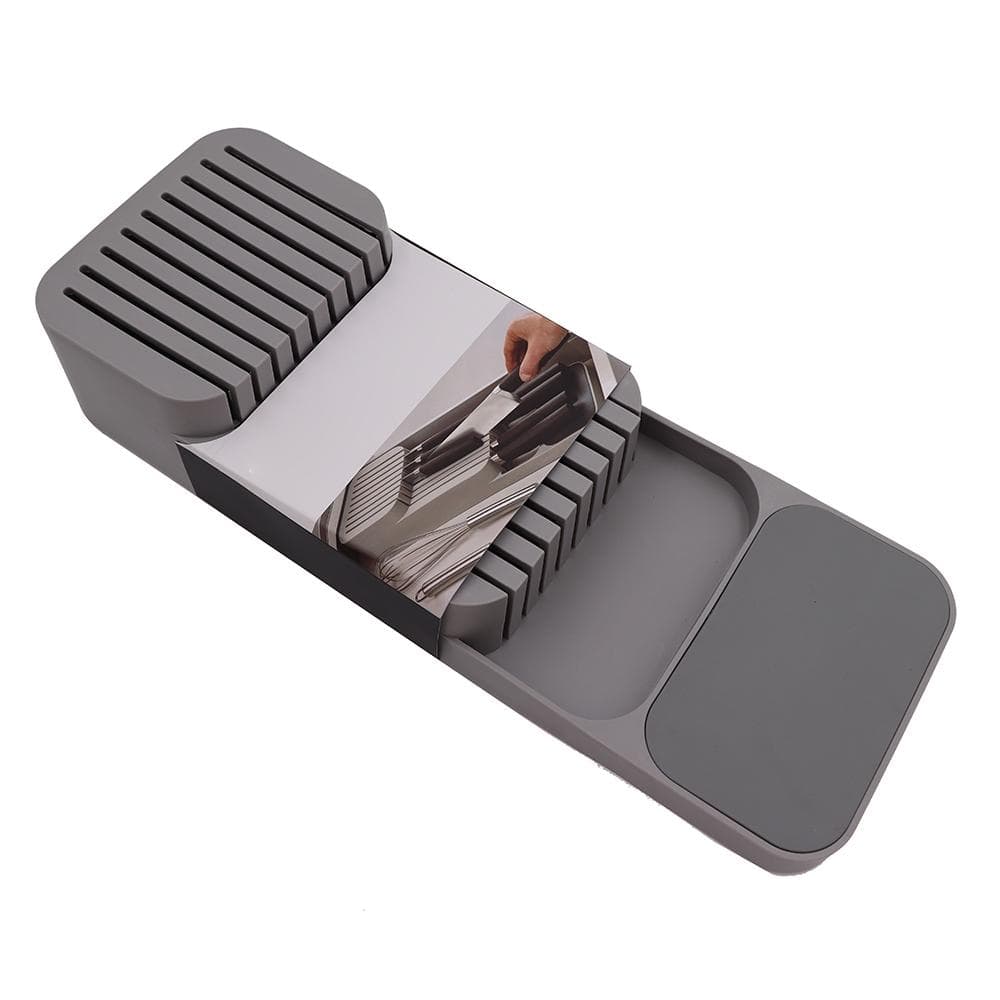 In-Drawer Knife Block Holds Kitchen Drawer Organizer Tray for Knives grey