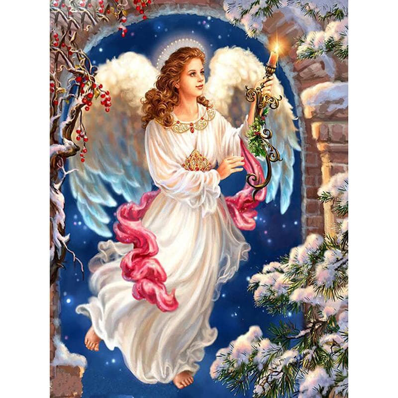 Diamond Embroidery Diamond Flying Angel with Candle Cross Stitch Round Diy Diamond Painting 20X30CM