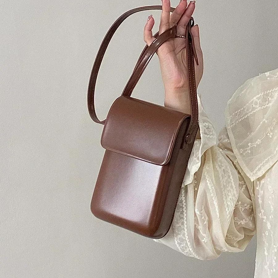 Flap Crossbody Bags Women  Shoulder Purses and Handbags for Ladies Phone Simple Solid Designer Bag brown