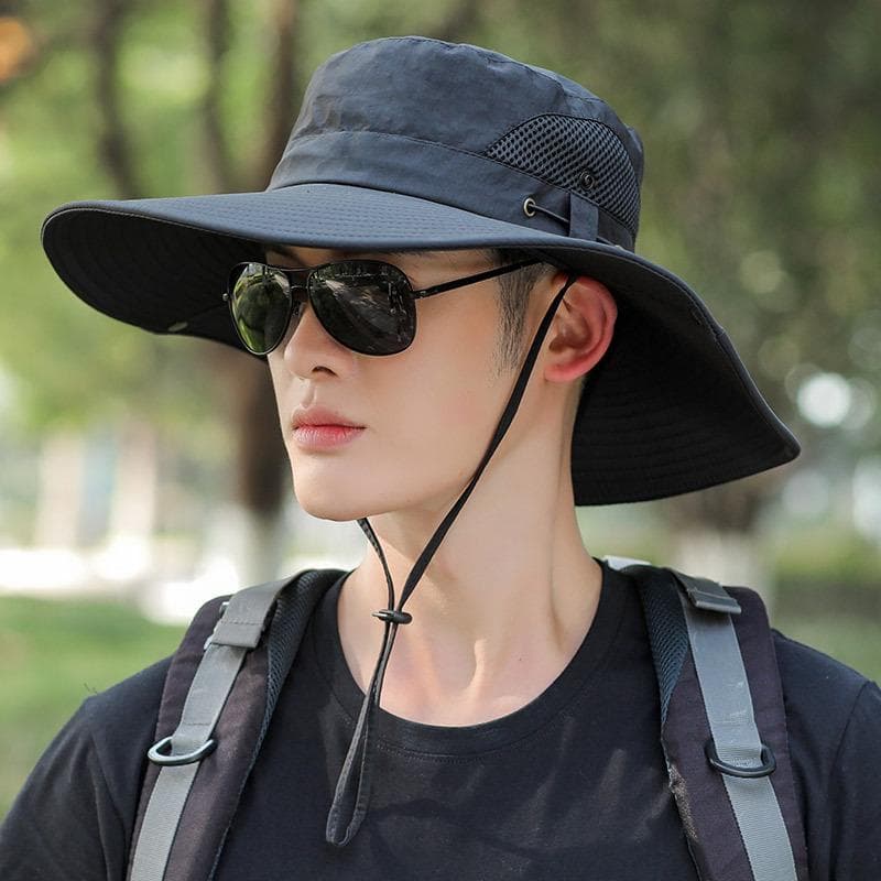 Increased brim sun hat men's spring and summer big brim sunscreen fishing fisherman hat outdoor black