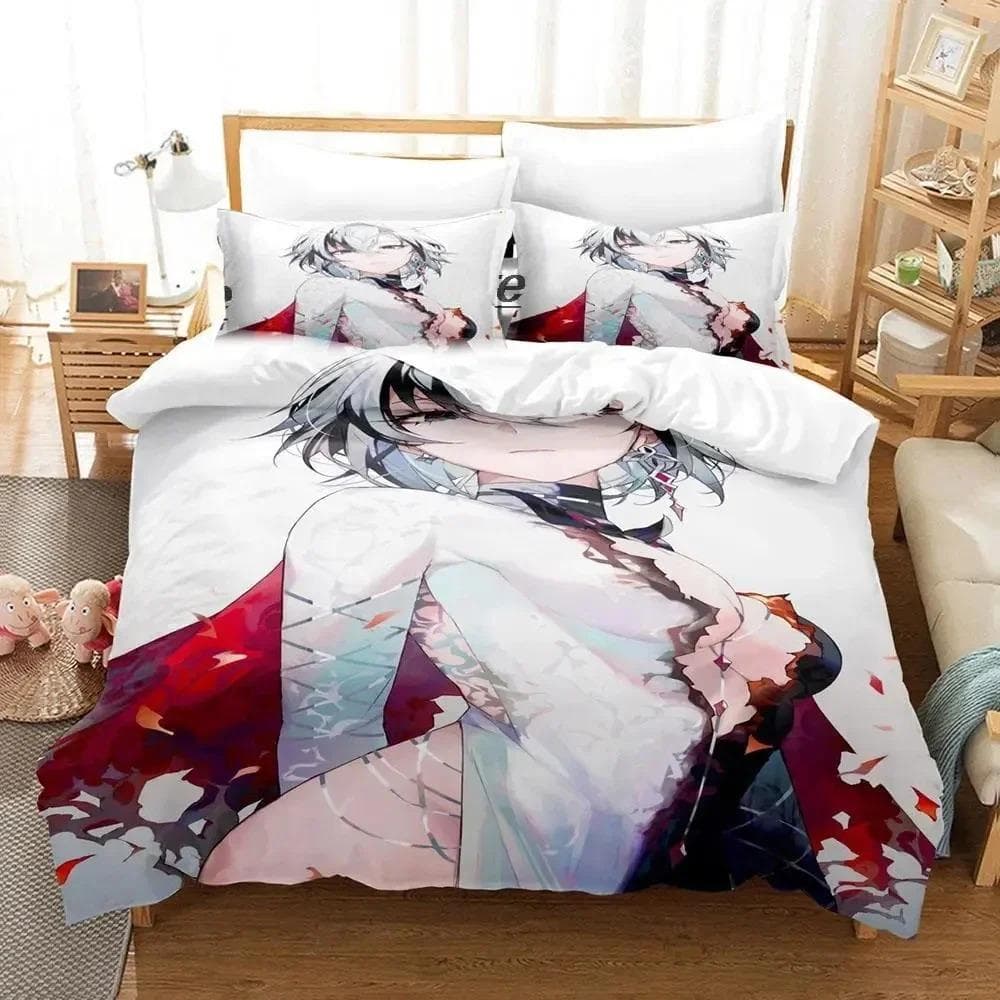 3D Anime Genshin Impact Arlecchino Bedding Set Duvet Cover Bed Set Quilt Cover Pillowcase Comforter king Queen Size Boys Adult 70x133cm 2pcs