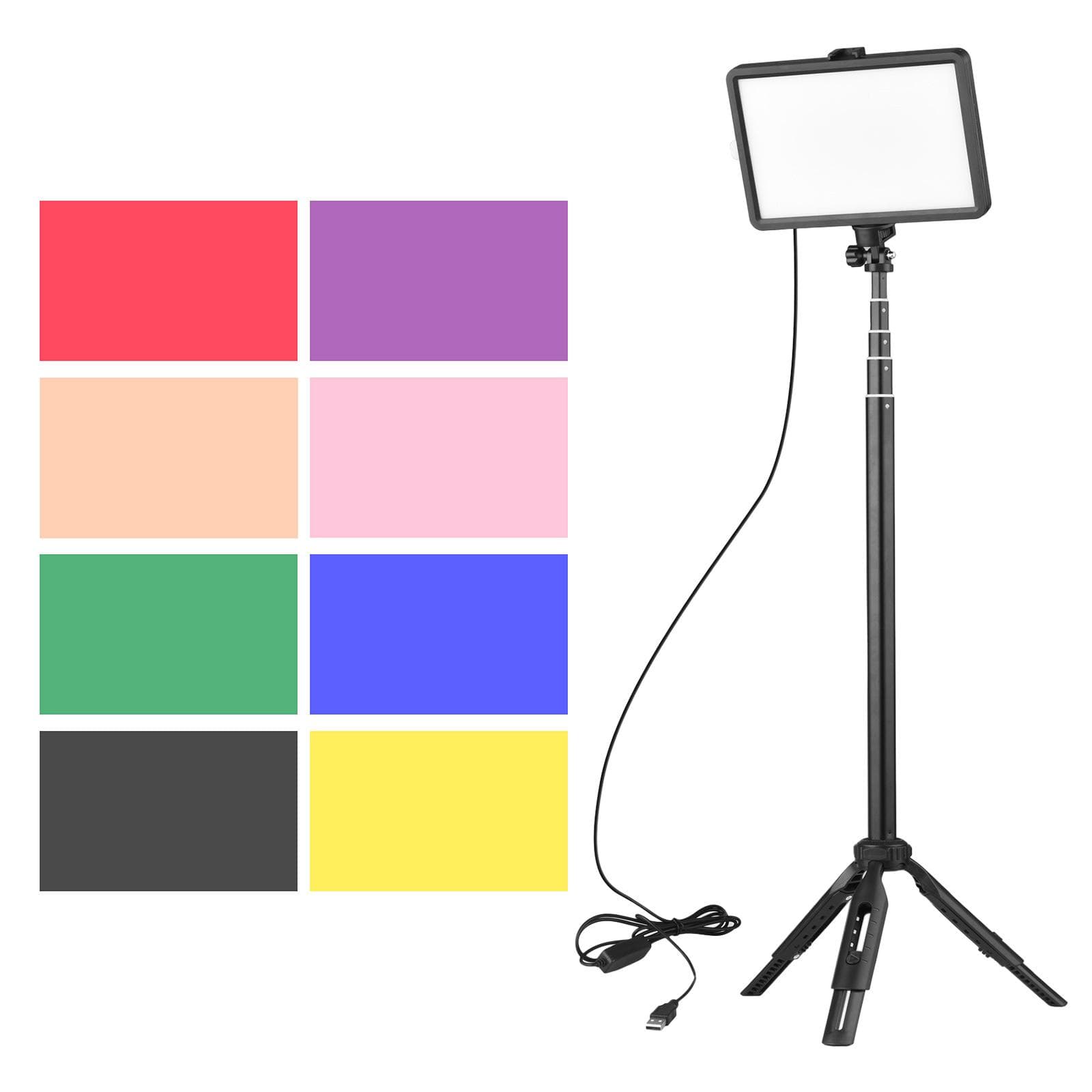 USB LED Video Light Kit Video Conference Lighting with 1 * LED Fill Light 3200K-5600K Dimmable + 1 black