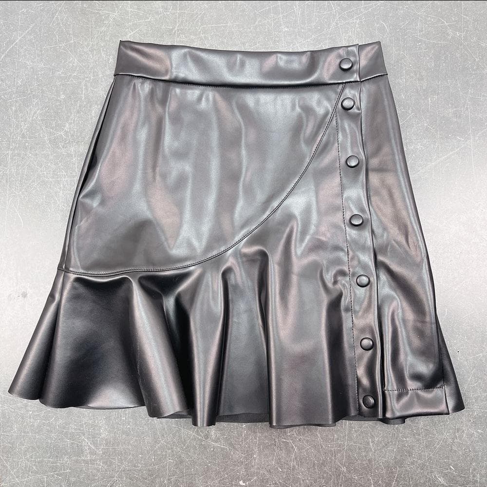 Women's Autumn and Winter New Fashionable Black Ears with Versatile Leather Hot Girl Short Skirt Irregular Leather Skirt L black