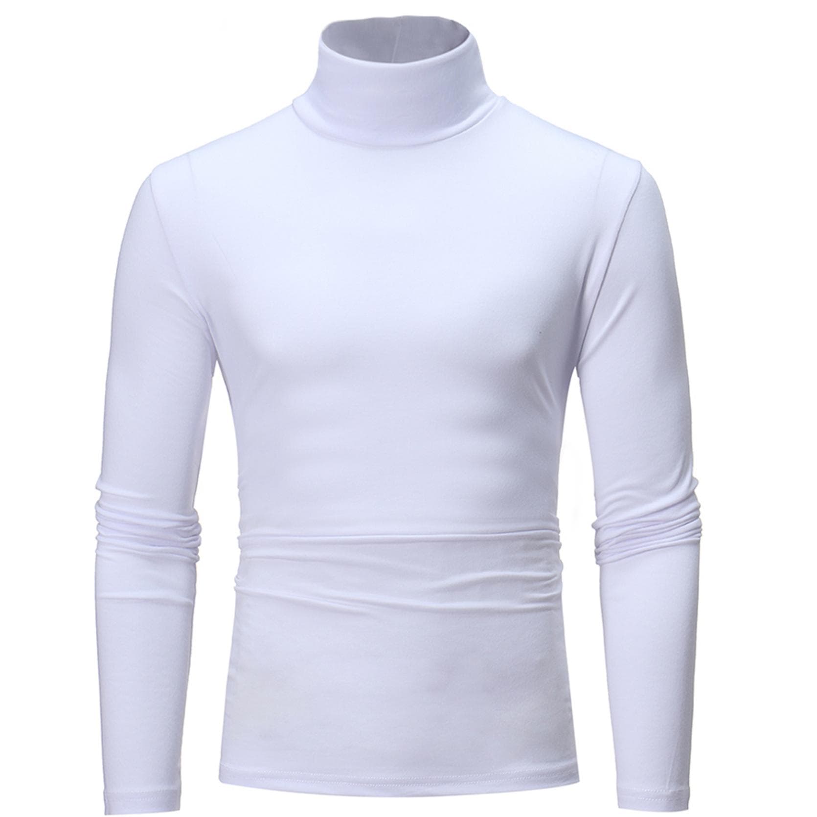 Men's Turtleneck Slim Fit Long Sleeve Jumper Casual High Collar Pullover Tops Basic Turtlenecks Slim Fit T-Shirts M white