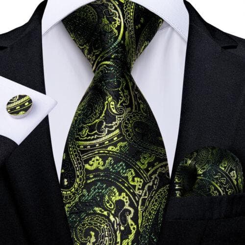 DiBanGu Mens Silk Necktie Set Striped Paisley Solid Tie Pocket Square Cufflinks N-7731