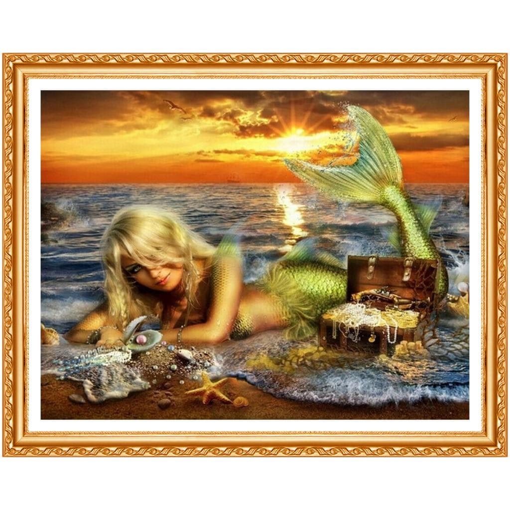 Diamond Painting Cross Stitch The Little Mermaid Drill Full Diamond Embroidery Sea Lady Fish Needle 20X30CM