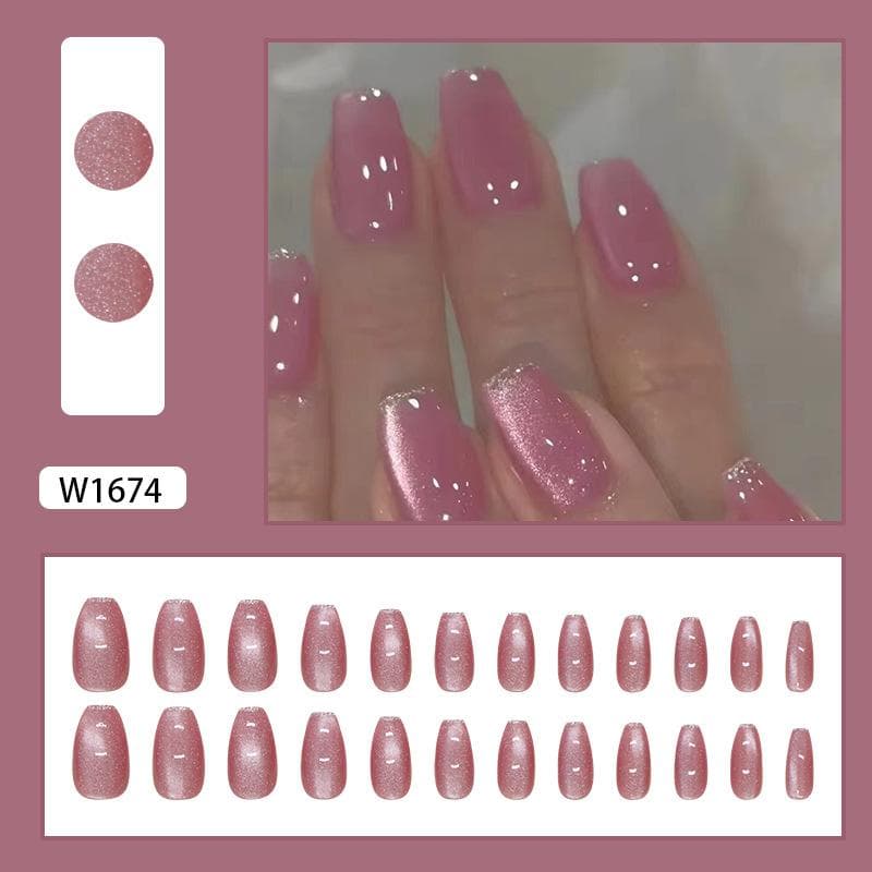 24 Pieces Fake Nails Cat's Eye Wearing Nail Removable Nail Art Piece Simple Front-end Fine Flash Nail Patch