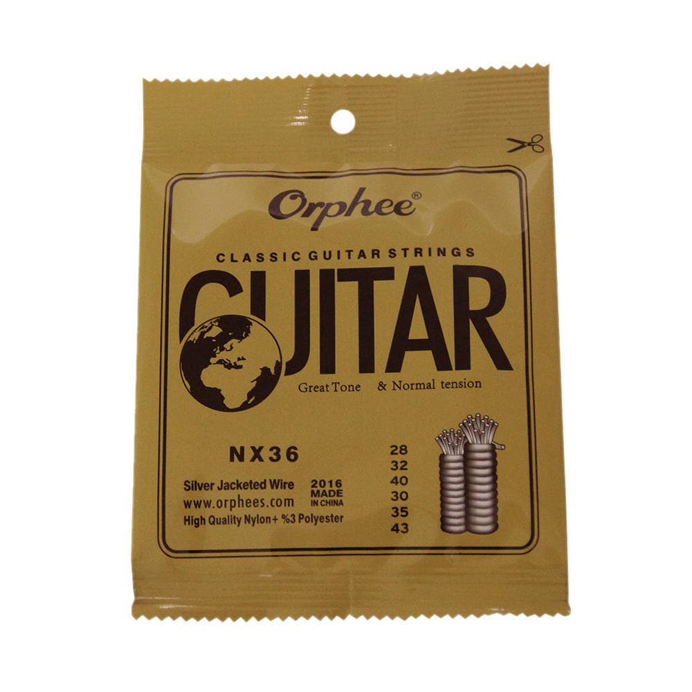 Orphee NX36 Nylon Classical Guitar Strings 6pcs Full Set Replacement (.028-.043) Nylon Core Silver