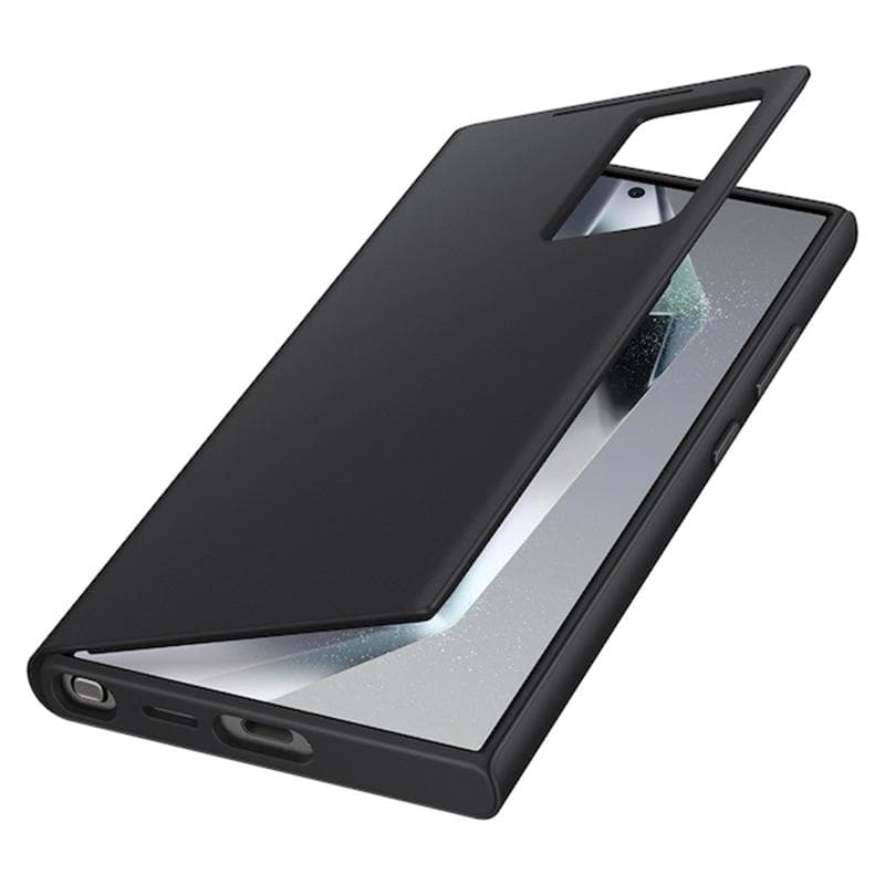 Smart View Wallet Flip Case For Samsung Galaxy S24 Ultra SM-S928B Smart View Phone Case Cover black