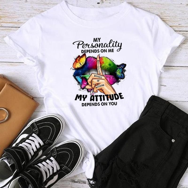 (Asian Size) Fashion Watercolor Lip Trend Lovely Cute Sweet Print Graphic Tee Female Casual T Clothing Casual Women's Top Short Sleeve T-shirt 4XL