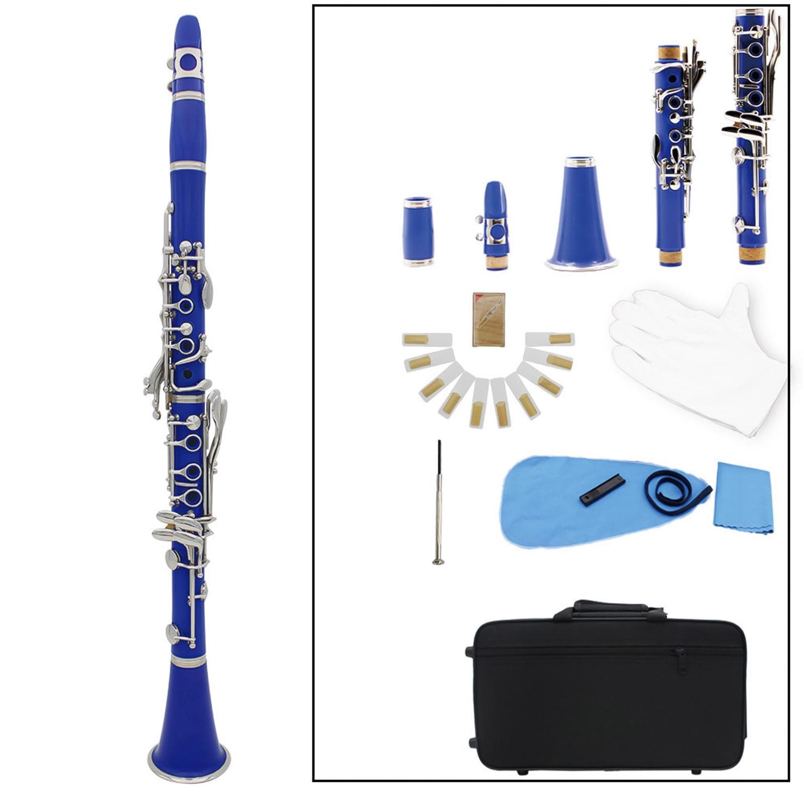 Muslady Clarinet ABS 17 Key bB Flat Soprano Binocular Clarinet with Cleaning Cloth Gloves 10 Reeds blue