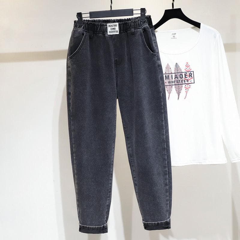 Vintage High Waist Harem Jeans Straight Denim Pants Strecth Baggy Vaqueros New Trend Trousers Woman Casual Spodnie XXL grey