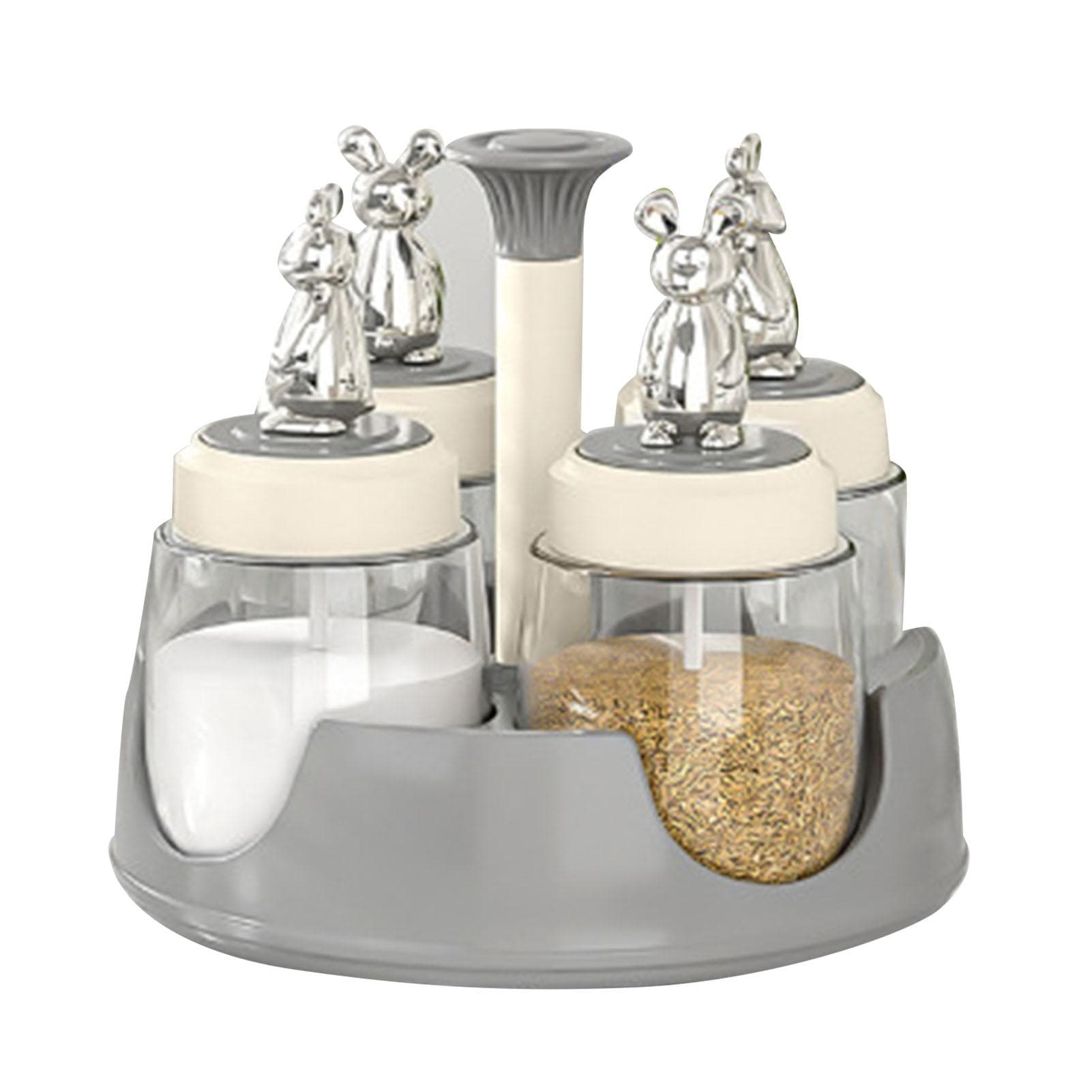 Rotating Spice Rack Salt Shaker with Lid Glass Flavoring Bottle for Kitchen Restaurant Home Gray grey