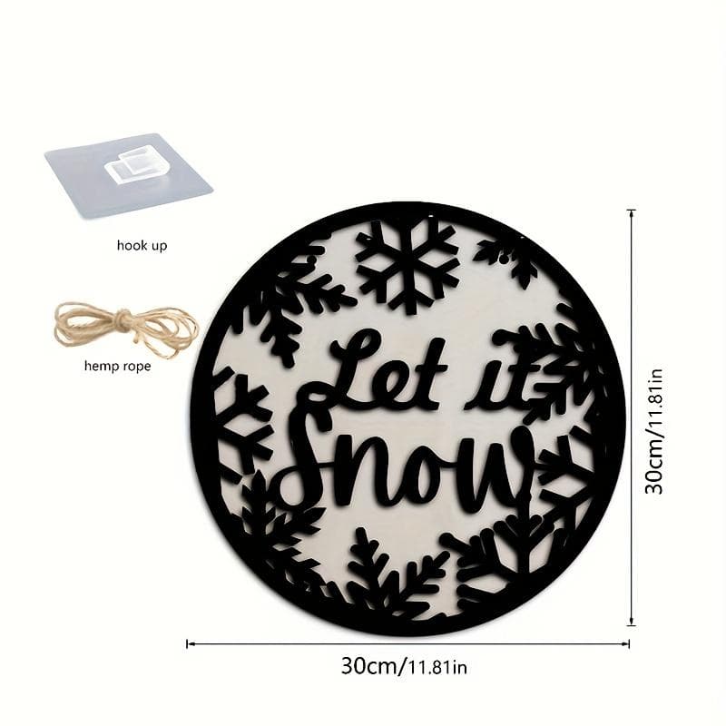 1pc Christmas Snowflake Let It Snow Acrylic Wooden Double Wall Plaque, Home Party Decoration Wall Hanging, Acrylic Wooden Plaque Hanging Pack of 1