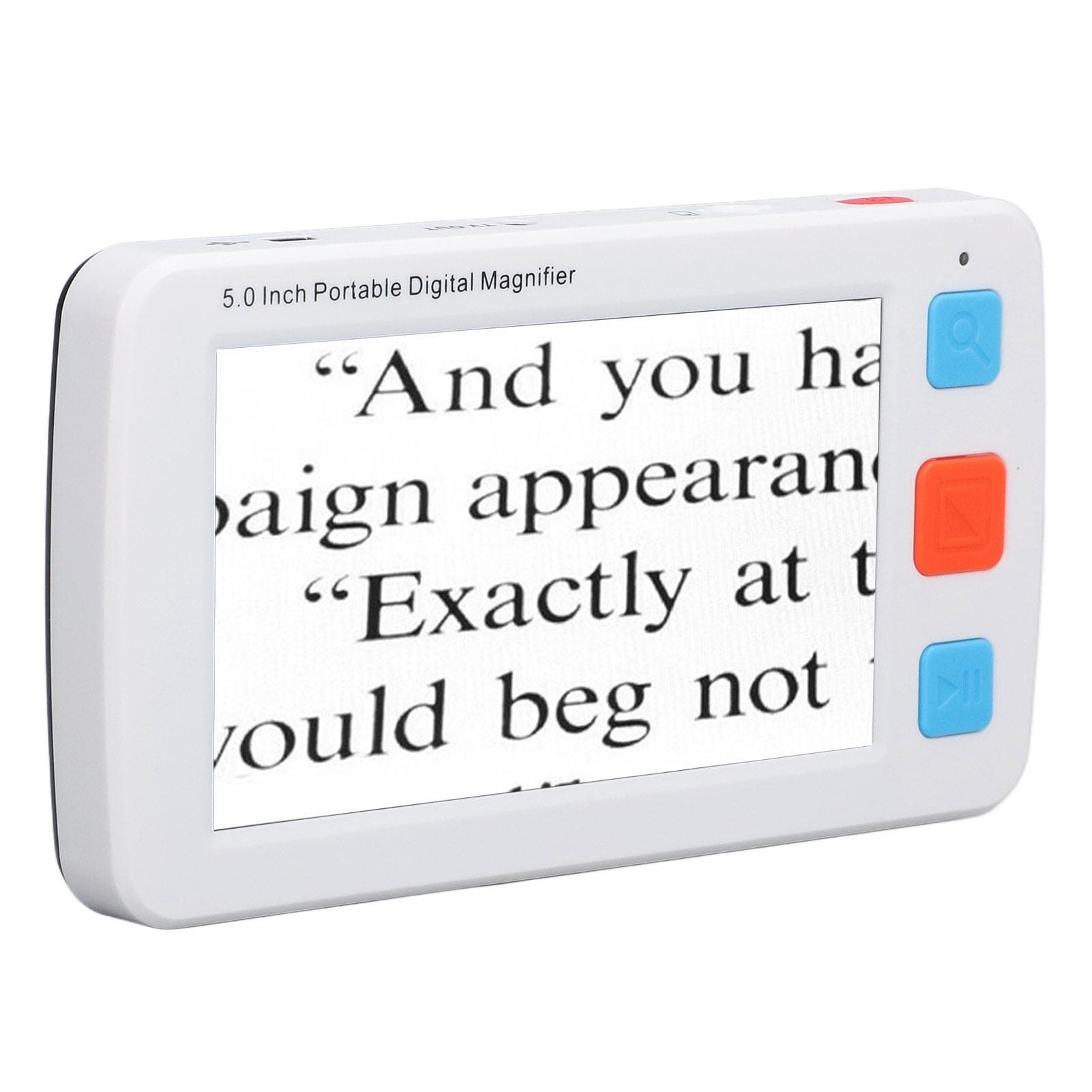 5.0in Electronic Digital Magnifier Portable Reading Aid 4X‑32X Zoom 17 Color Mode Folding Handle EU Plug white