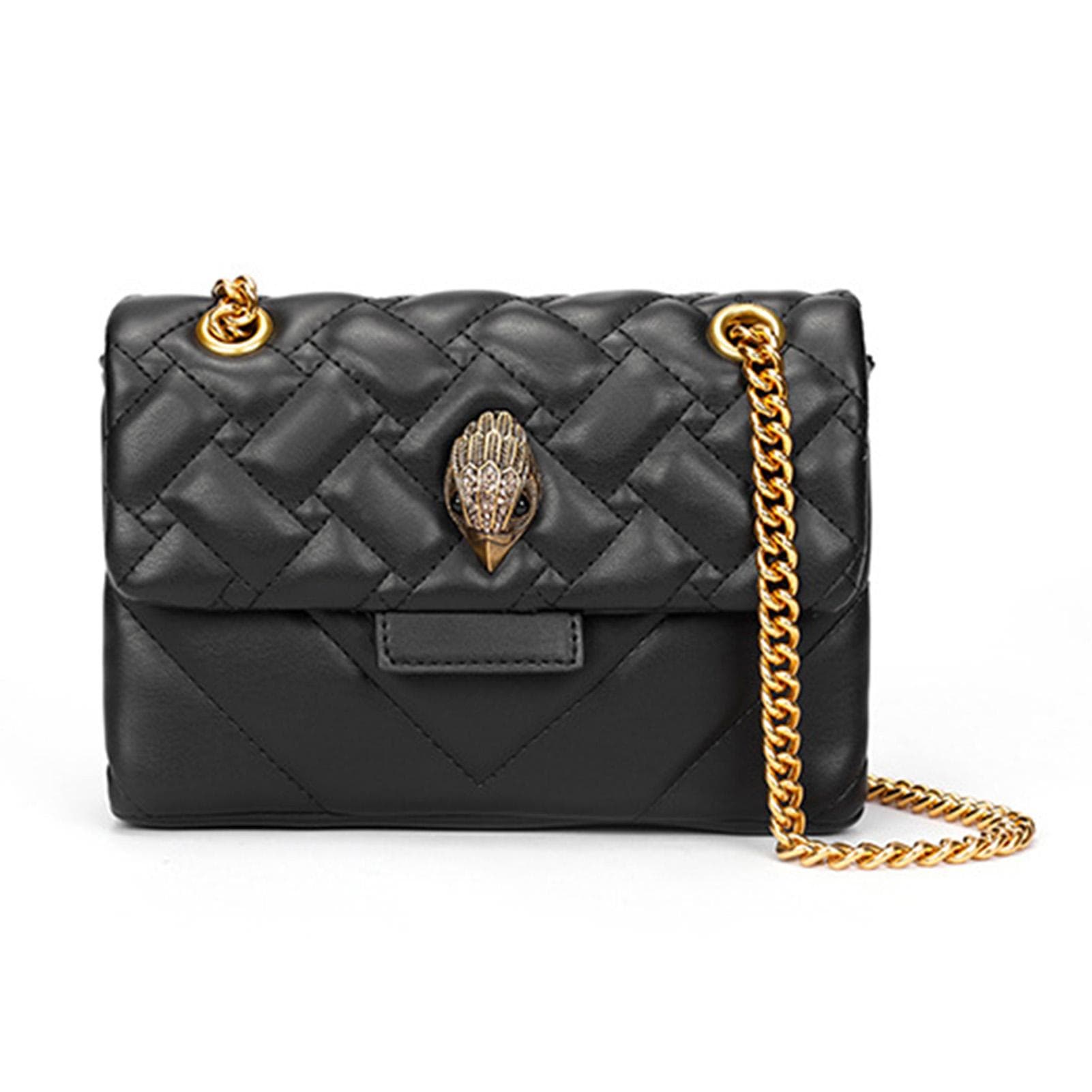 Chain Strap Bag Grid Texture PU Material Multifunctional Shoulder Purse Handbag for Daily Life Work One Size black