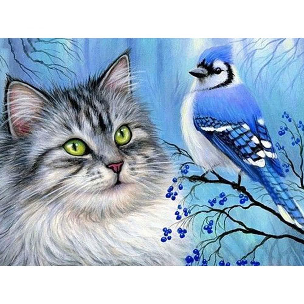 5d DIY Diamond Painting Full Cat and Bird Scenery Daimond Painting Embroidery Cross Stitch 20X30CM