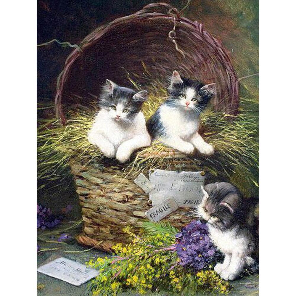 Diamond Painting Cat Rhinestones Cross Stitch Full Round Diamond Embroidery Animal Cat Picture Beads 20X30CM