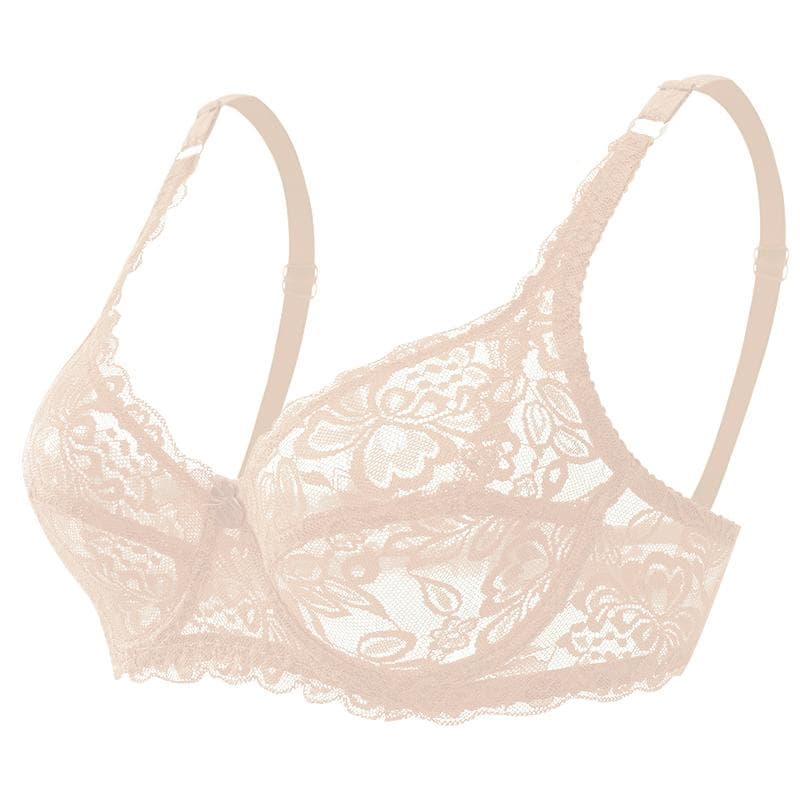 Sexy Lace Thin Bra Briefs Lingerie Women's Push Up Embroidery Brassiere Hollow Out Intimate Underwear Suit Plus Size New Bras 36B beige
