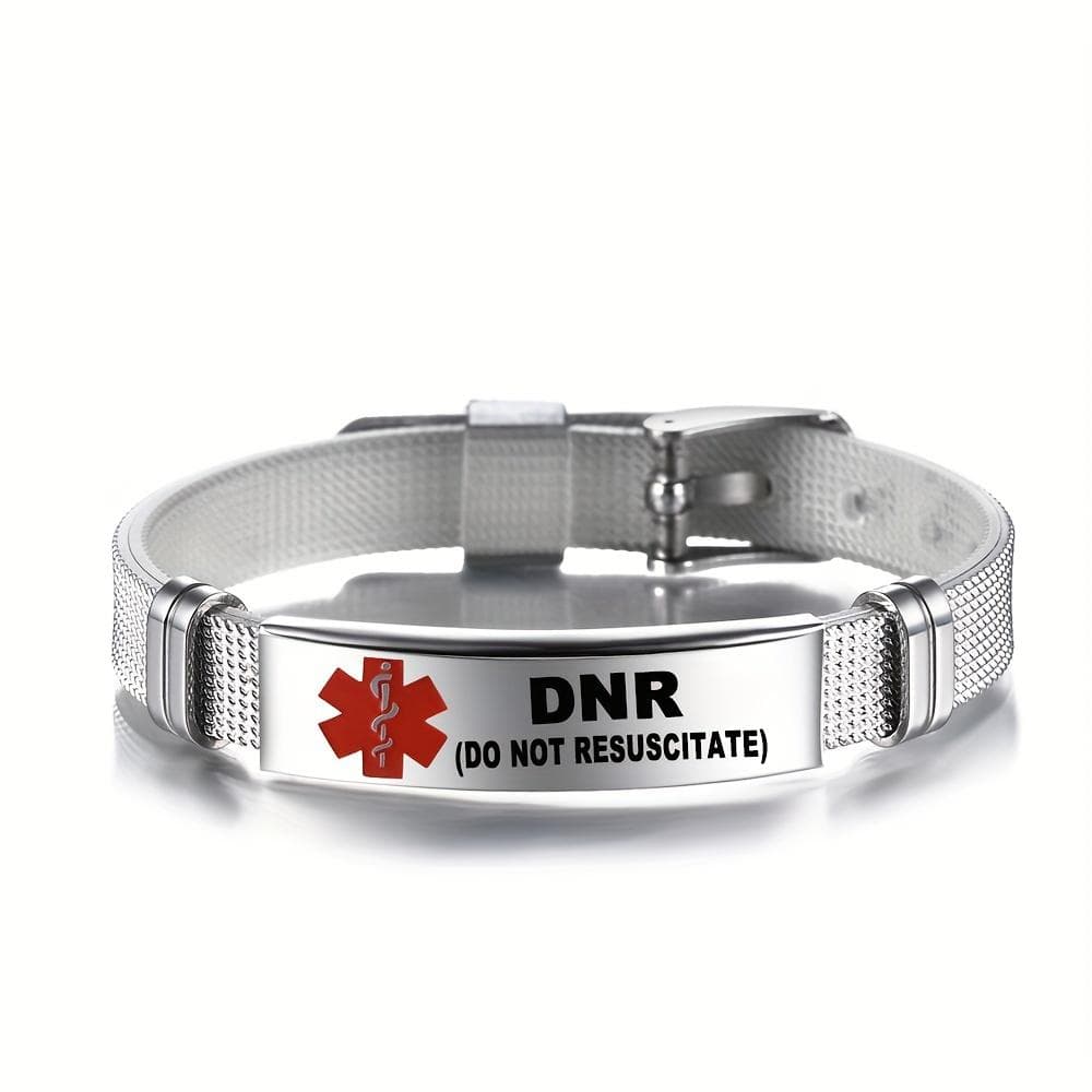 1pc Stainless Steel Snake Cane Bracelet With Red Medical Alert Type 2 DIABETES, Men's Emergency First Aid Bracelet DNR (DO NOT RESUSCITATE)