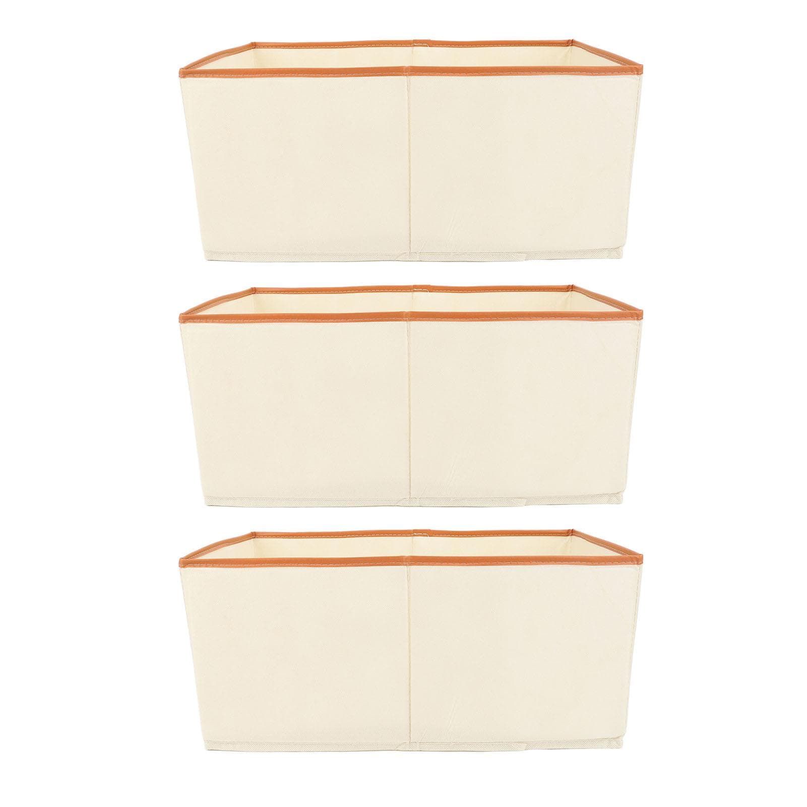 3 Sets Non Woven Fabric Bin PU Wrapped Washable Cloth Storage Baskets with Handle and Bottom Plate 47x30x25cm / 18.5x11.8x9.8in